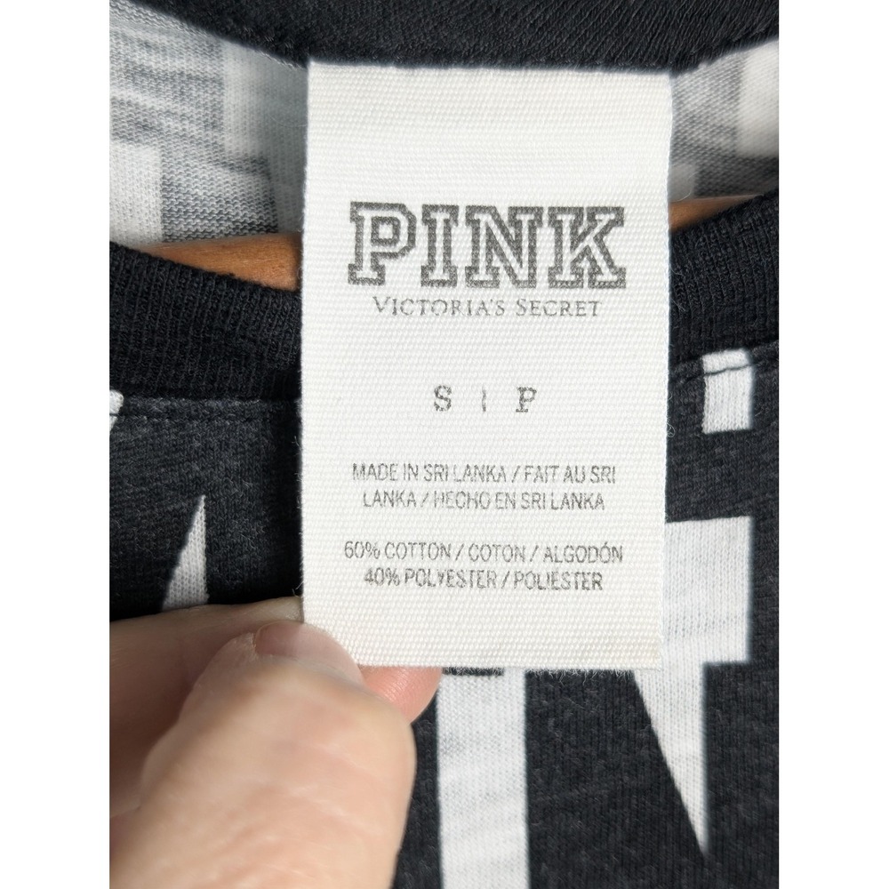 PINK Victoria's Secret T-Shirt Womens S Black Ringer Colorblock Crew Neck Jersey - Picture 2 of 10